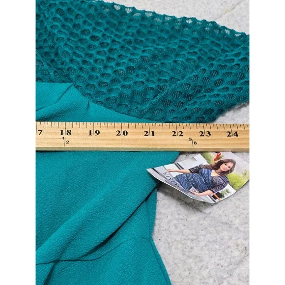 KIYONNA Teal Wrap Mesh Sleeve Sheath Dress Made in USA Size‎ 2